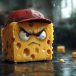 Wściekła postać Cheese Cube w zabawnej scenie kuchennej